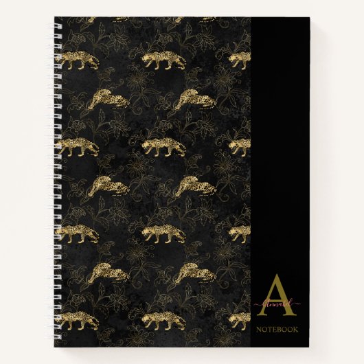 Eleganter Mit Monogramm Black Leopard Notizblock (Vorderseite)
