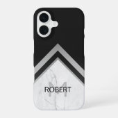 Eleganter Mit Monogramm geometrischer schwarzer Si iPhone 16 Hülle (Rückseite)