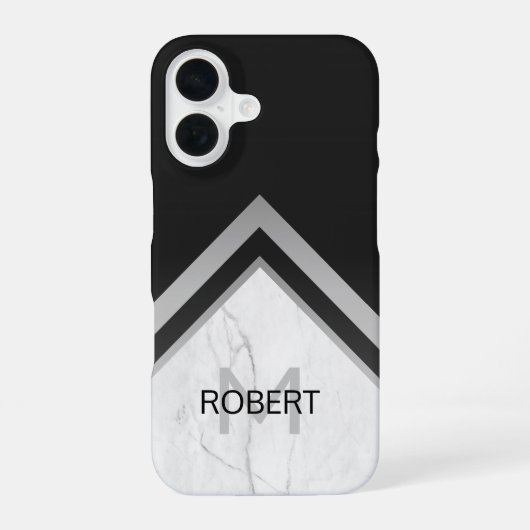 Eleganter Mit Monogramm geometrischer schwarzer Si iPhone 16 Hülle (Rückseite)