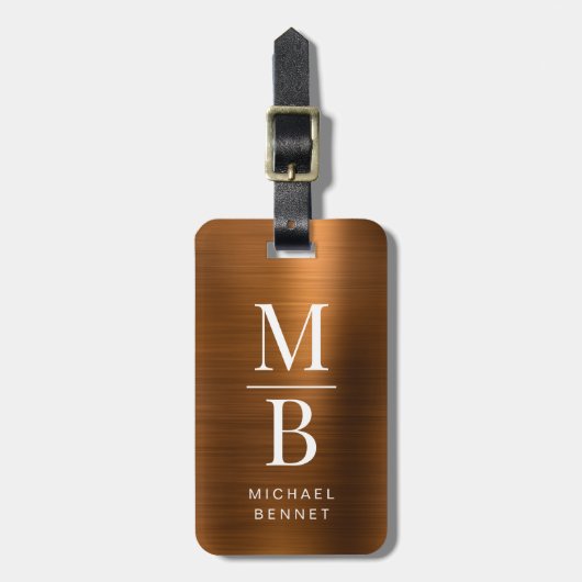 Eleganter Mit Monogramm Kupfer-Bürstenmetall Gepäckanhänger (Vorderseite vertikal)