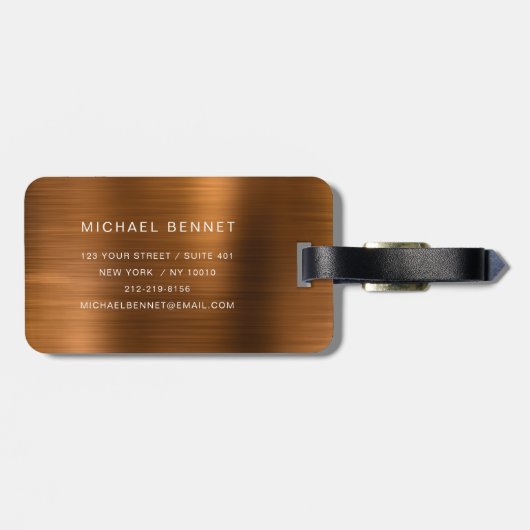 Eleganter Mit Monogramm Kupfer-Bürstenmetall Gepäckanhänger (Rückseite horizontal)