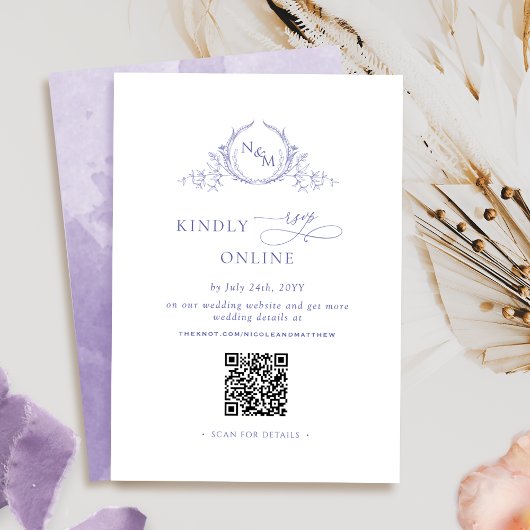 Eleganter Mit Monogramm Lila UAWG Online, QR-Code Begleitkarte