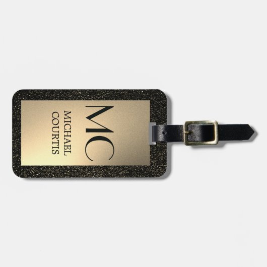 Eleganter Mit Monogramm Name aus Gold und Schwarz Gepäckanhänger (Vorderseite horizontal)