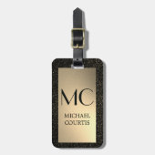 Eleganter Mit Monogramm Name aus Gold und Schwarz Gepäckanhänger (Vorderseite vertikal)