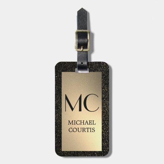 Eleganter Mit Monogramm Name aus Gold und Schwarz Gepäckanhänger (Vorderseite vertikal)