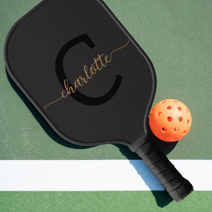 Eleganter Mit Monogramm Name des Schwarzen Goldene Pickleball Schläger