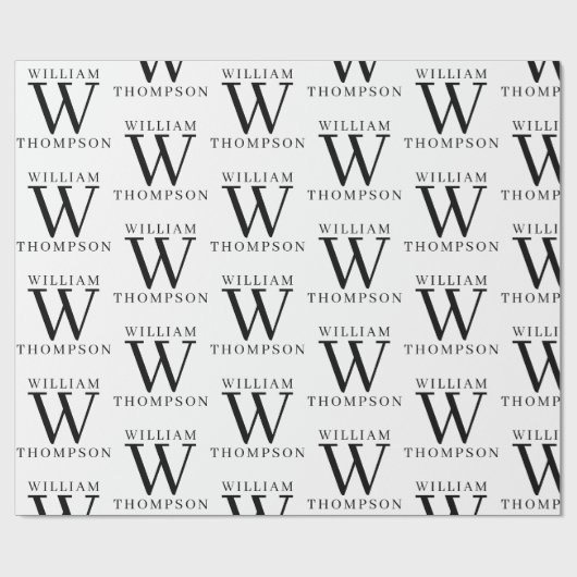 Eleganter Mit Monogramm Name Schwarz/Weiß Geschenkpapier (Flach)