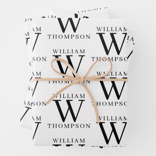 Eleganter Mit Monogramm Name Schwarz/Weiß Geschenkpapier Set (Beispiel)