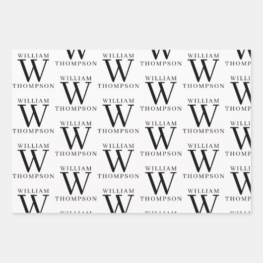 Eleganter Mit Monogramm Name Schwarz/Weiß Geschenkpapier Set (Vorderseite)