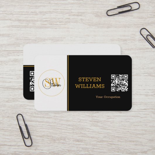 Eleganter Mit Monogramm Name, Signatur/QR-Code Visitenkarte (Vorderseite/Rückseite Beispiel)