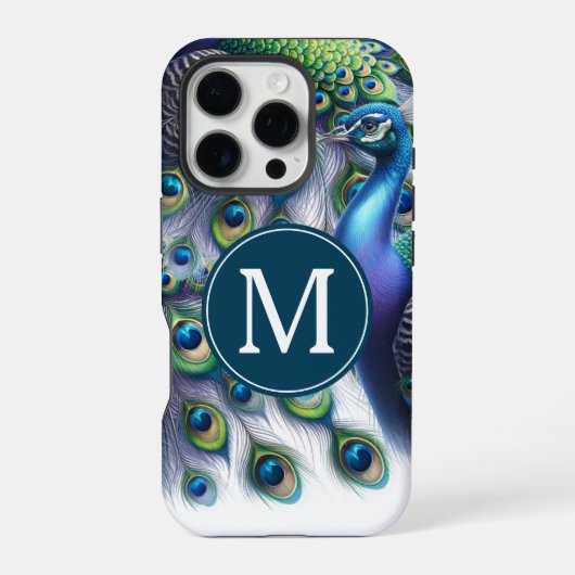 Eleganter Mit Monogramm Pfau iPhone Hülle (Rückseite)