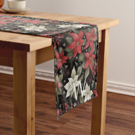 Eleganter Mit Monogramm Poinsettia Winter Table Ru Mittelgroßer Tischläufer