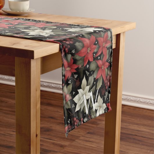 Eleganter Mit Monogramm Poinsettia Winter Table Ru Mittelgroßer Tischläufer (Beispiel)