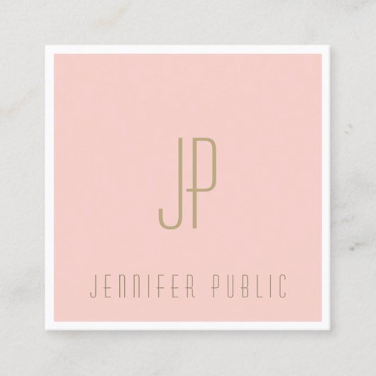 Eleganter Mit Monogramm rosafarbener Goldtext Mode Quadratische Visitenkarte (Vorderseite)
