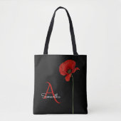 Eleganter Mit Monogramm roter Mohn auf Schwarz Tasche (Vorderseite)