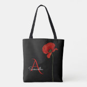 Eleganter Mit Monogramm roter Mohn auf Schwarz Tasche (Rückseite)