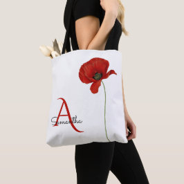 Eleganter Mit Monogramm Roter Mohn auf Weiß Tasche