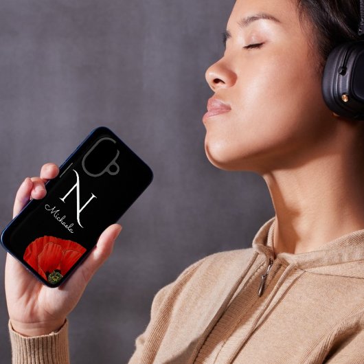 Eleganter Mit Monogramm Roter Mohnblütenpoppe Case-Mate iPhone Hülle