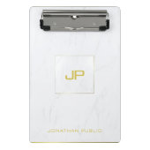 Eleganter Mit Monogramm weißer Marmor Moderner Tre Mini Klemmbrett (Vorderseite)