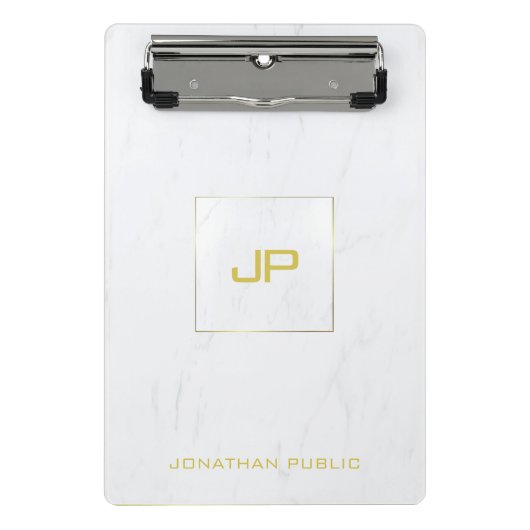 Eleganter Mit Monogramm weißer Marmor Moderner Tre Mini Klemmbrett (Vorderseite)