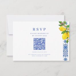 Eleganter Mittelmeerlemon und Blue Wedding QR RSVP Karte