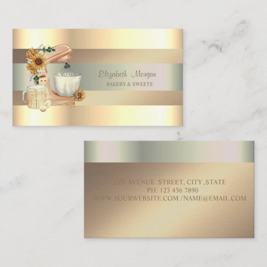 Eleganter Mixer Sonnenblumen, Imitate Gold Streife Visitenkarte (Vorne/Hinten)