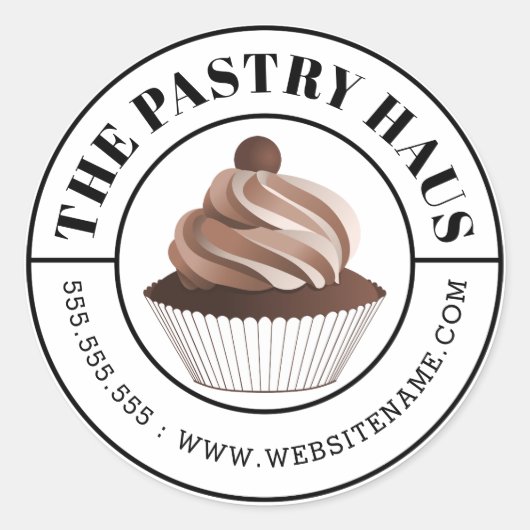 Eleganter Mocha Cupcake Kurved Text Runder Aufkleber (Vorderseite)