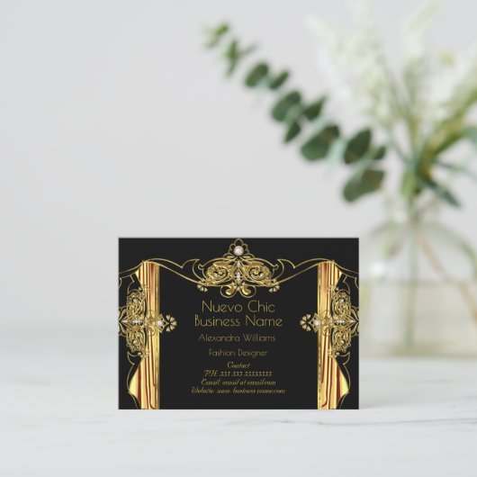 Eleganter Mode Designer Gold Black Drapes Visitenkarte (Stehend Vorderseite)