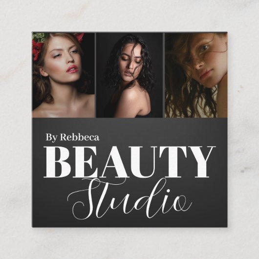 Eleganter Modern Black Beauty Salon 3 Foto Quadratische Visitenkarte (Vorderseite)