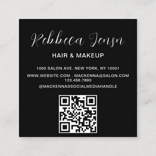 Eleganter Modern Black Beauty Salon 3 Foto Quadratische Visitenkarte (Rückseite)
