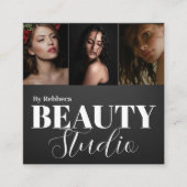 Eleganter Modern Black Beauty Salon 3 Foto Quadratische Visitenkarte (Vorderseite)