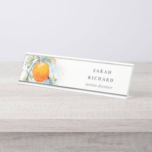 Eleganter Modern Boho Abstrakt Sketchy Orange Gard Schreibtischnamensplakette (Vorderseite )