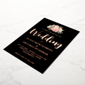 Eleganter Modern Light Pink Peony Black Wedding Fo Folieneinladung (Gedreht)