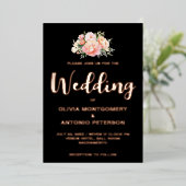 Eleganter Modern Light Pink Peony Black Wedding Fo Folieneinladung (Stehend vorne)