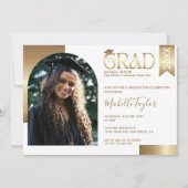 Eleganter Modern stilvolles Foto Gold Abschluss Einladung (Vorderseite)