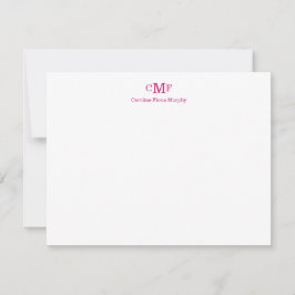 Eleganter moderner 3 Monogramm Magenta Rosa Streif Mitteilungskarte