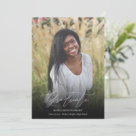 Eleganter Moderner Abschluss für Script 2 Foto Ankündigung (Stehend Vorderseite)