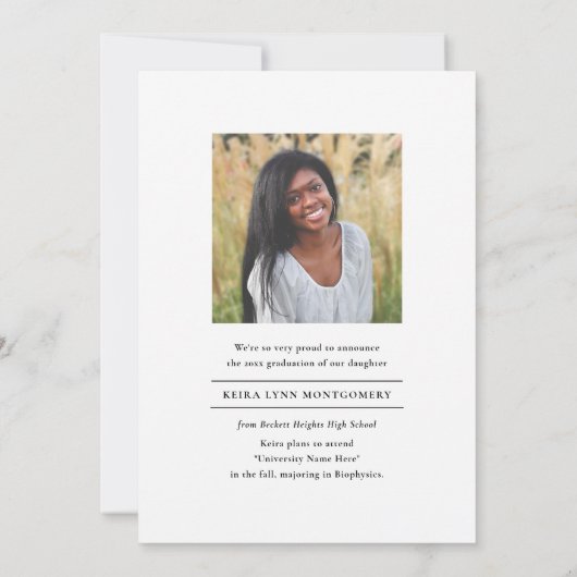 Eleganter Moderner Abschluss für Script 2 Foto Ankündigung (Rückseite)