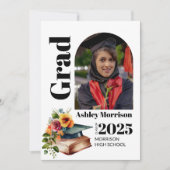Eleganter, moderner Abschluss mit Blumen 2 Foto Einladung (Vorderseite)
