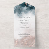 Eleganter moderner Alkohol Tinte Gold Blush All In One Einladung (Innen)