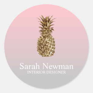 Eleganter moderner Ananas-Gradient pink Runder Aufkleber
