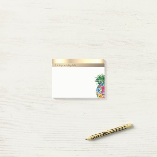 Eleganter, moderner Ananas mit Blumen - Personalis Post-it Klebezettel (Auf Schreibtisch)