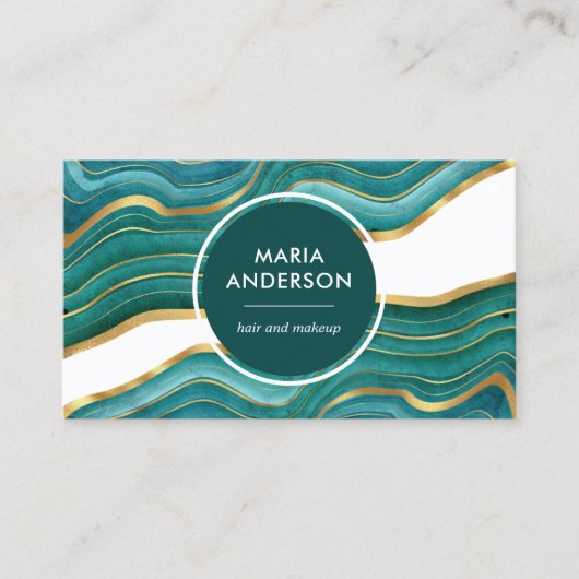 Eleganter, moderner Aquamariner Gold Agate Geode G Visitenkarte (Vorderseite)