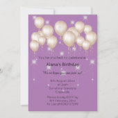 ELEGANTER MODERNER BALLOON LILA GEBURTSTAG EINLADUNG (Vorderseite)
