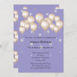 ELEGANTER MODERNER BALLOON LILAC LILA GEBURTSTAG EINLADUNG