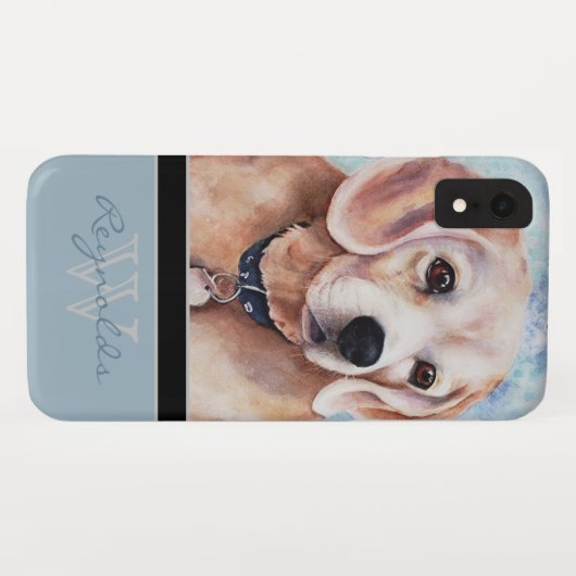 Eleganter moderner Beagle mit Monogrammname Case-Mate iPhone Hülle (Rückseite (Horizontal))