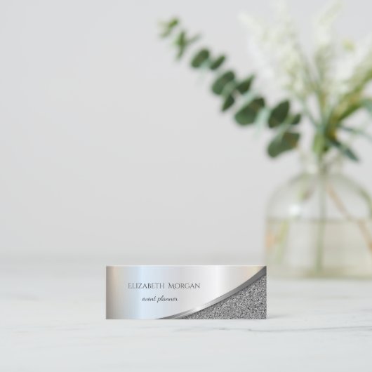 Eleganter, moderner Beruflicher Silbermarmor Mini Visitenkarte (Stehend Vorderseite)