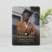 Eleganter Moderner Black and Gold Foto Abschluss Dankeskarte (Stehend Vorderseite)