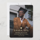 Eleganter Moderner Black and Gold Foto Abschluss Dankeskarte (Vorderseite)