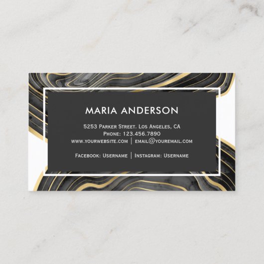 Eleganter moderner Black Gold Agate Geode Gemstone Visitenkarte (Rückseite)